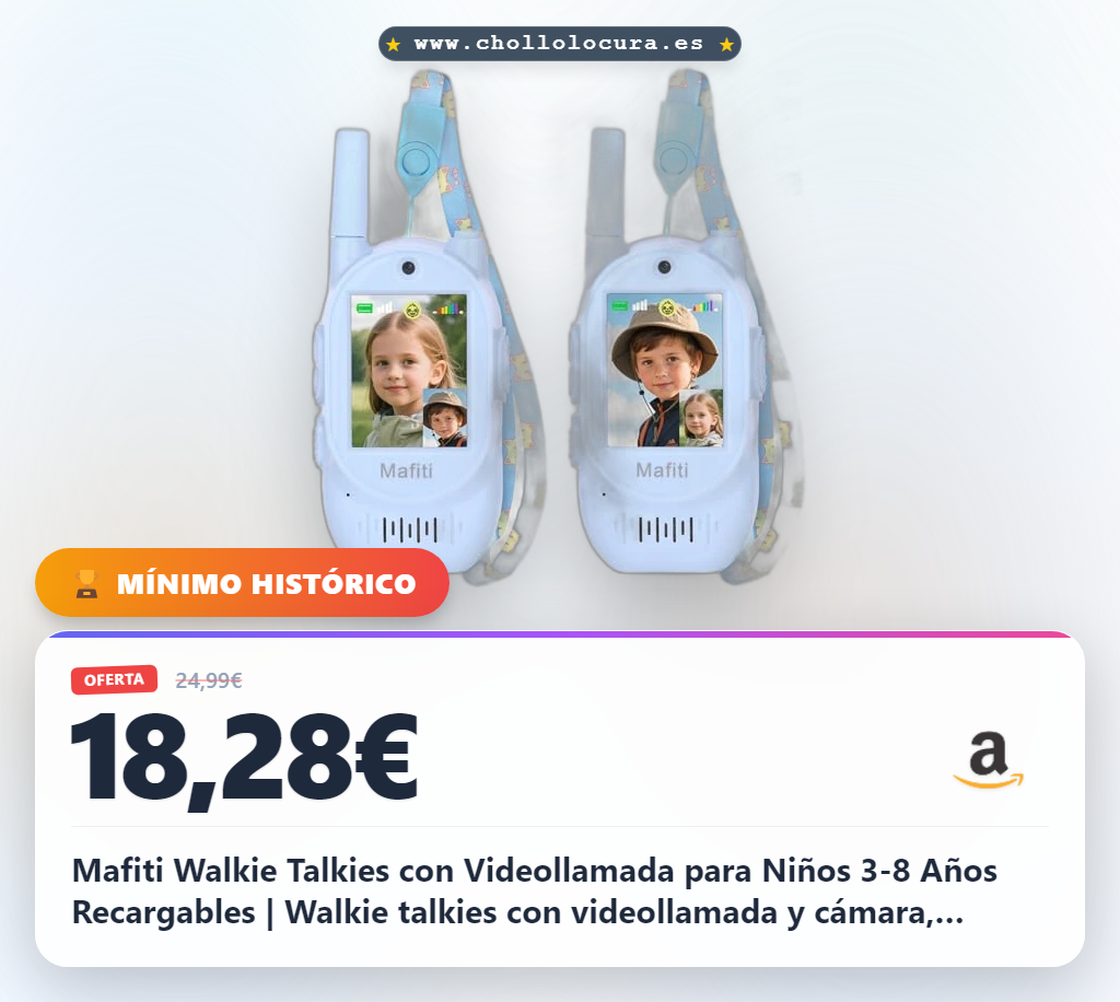 Llévate walkie talkies con videollamada para niños. Alcance 300m, recargables y cambiador de voz a precio de chollo.