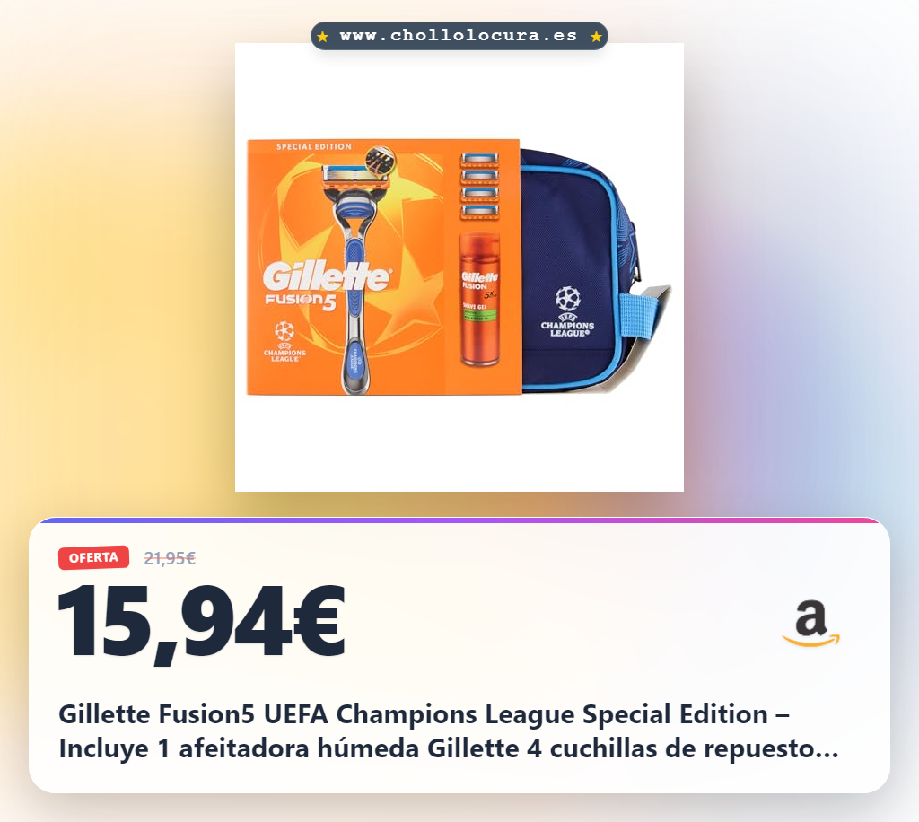 Gillette Fusion5 UEFA Champions League Special Edition – Incluye 1 afeitadora húmeda Gillette 4 cuchillas de repuesto con tiras deslizantes y 5 cuchillas, afeitado de larga duración, gel de afeitar de
