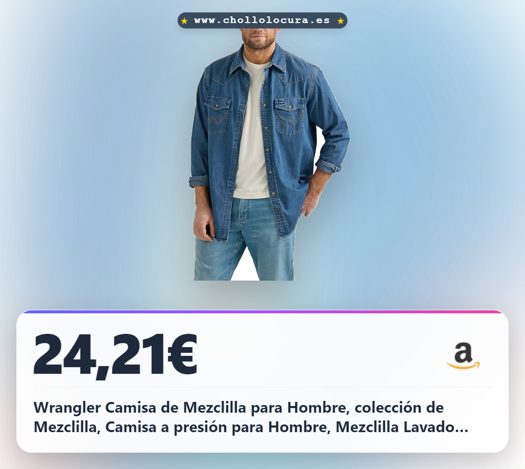 Wrangler Camisa de Mezclilla para Hombre, colección de Mezclilla, Camisa a presión para Hombre, Mezclilla Lavado Oscuro, S