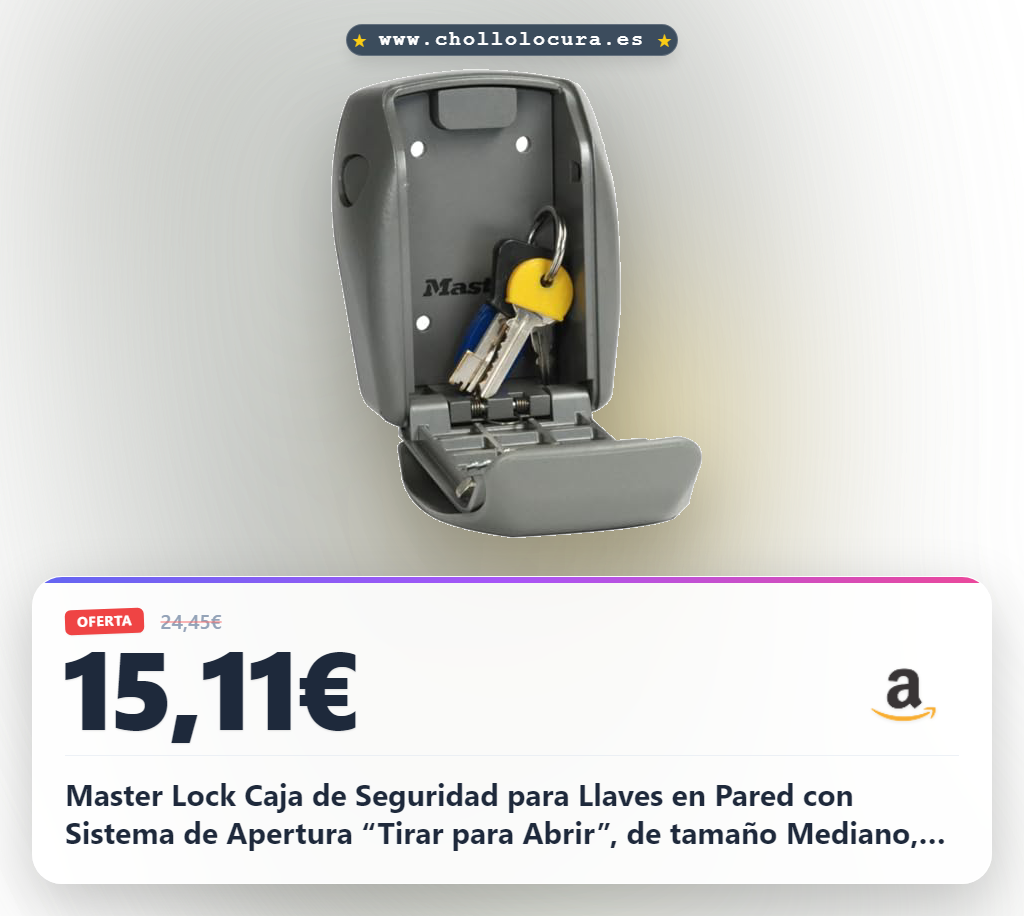 Master Lock Caja de Seguridad para Llaves en Pared con Sistema de Apertura “Tirar para Abrir”, de tamaño Mediano, para Exteriores, con Kit de Montaje Incluido, Negro
