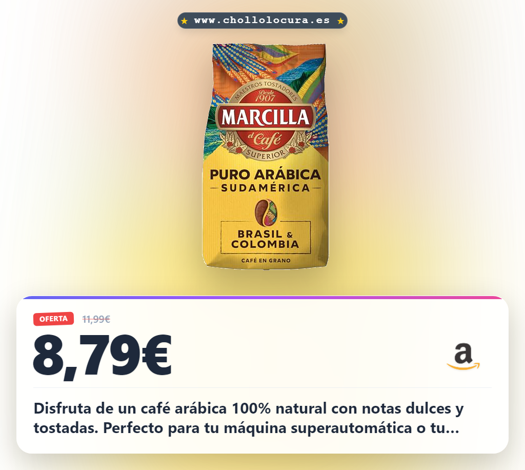 Aprovecha el café en grano Arábica Natural de Marcilla para tu superautomática al mejor precio