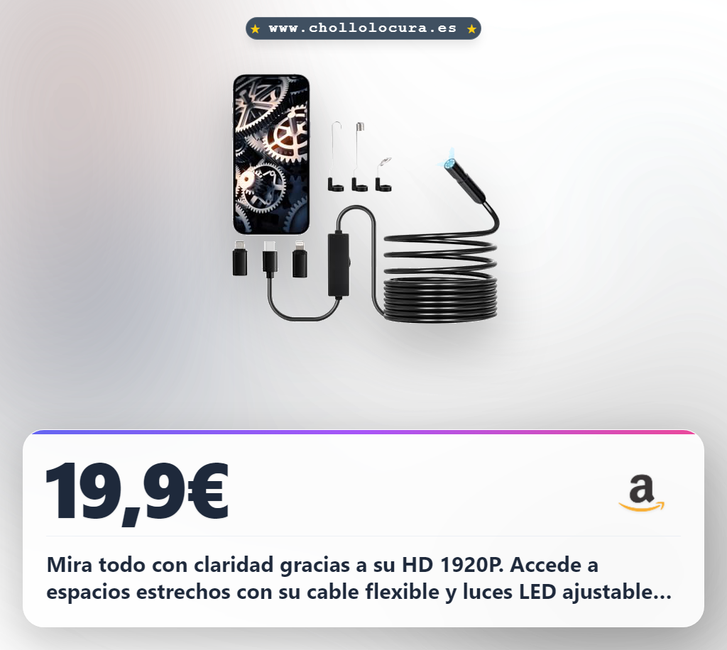 Consigue la cámara endoscópica HD 1920P VEVOR IP67 para Android e iOS. Ideal para plomería y coches a precio de chollo