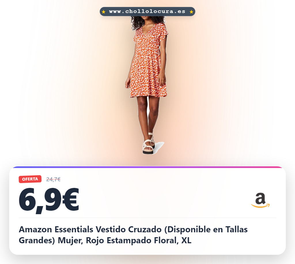 Amazon Essentials Vestido Cruzado (Disponible en Tallas Grandes) Mujer, Rojo Estampado Floral, XL