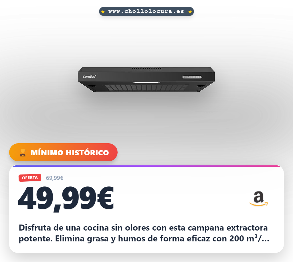 Aprovecha la campana extractora COMFEE SLIF17-60 de 60 cm con 200 m3/h y 3 niveles de velocidad en oferta