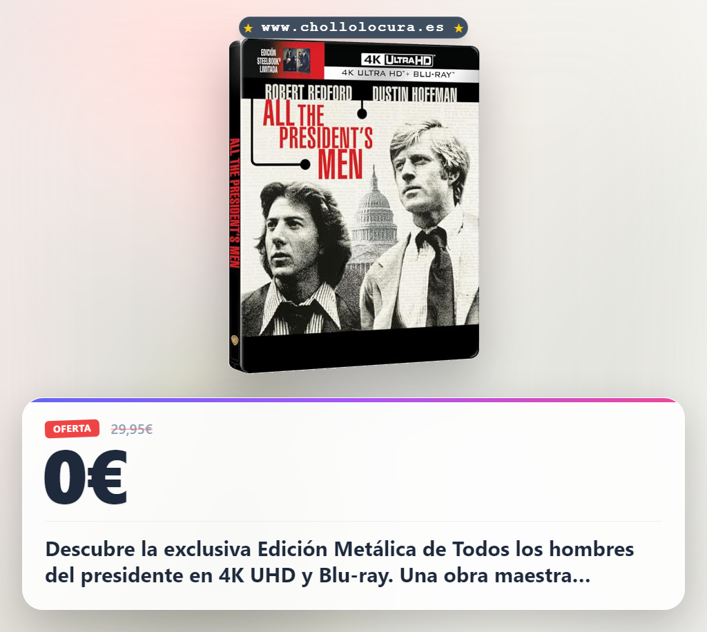 Descubre la exclusiva Edición Metálica de Todos los hombres del presidente en 4K UHD y Blu-ray. Una obra maestra imprescindible para cinéfilos que buscan calidad visual superior. Consigue esta edición limitada hoy mismo.