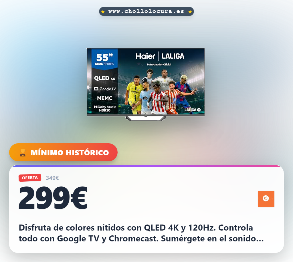 Consigue TV QLED 4K 120Hz con Google TV y Dolby Audio en oferta histórica