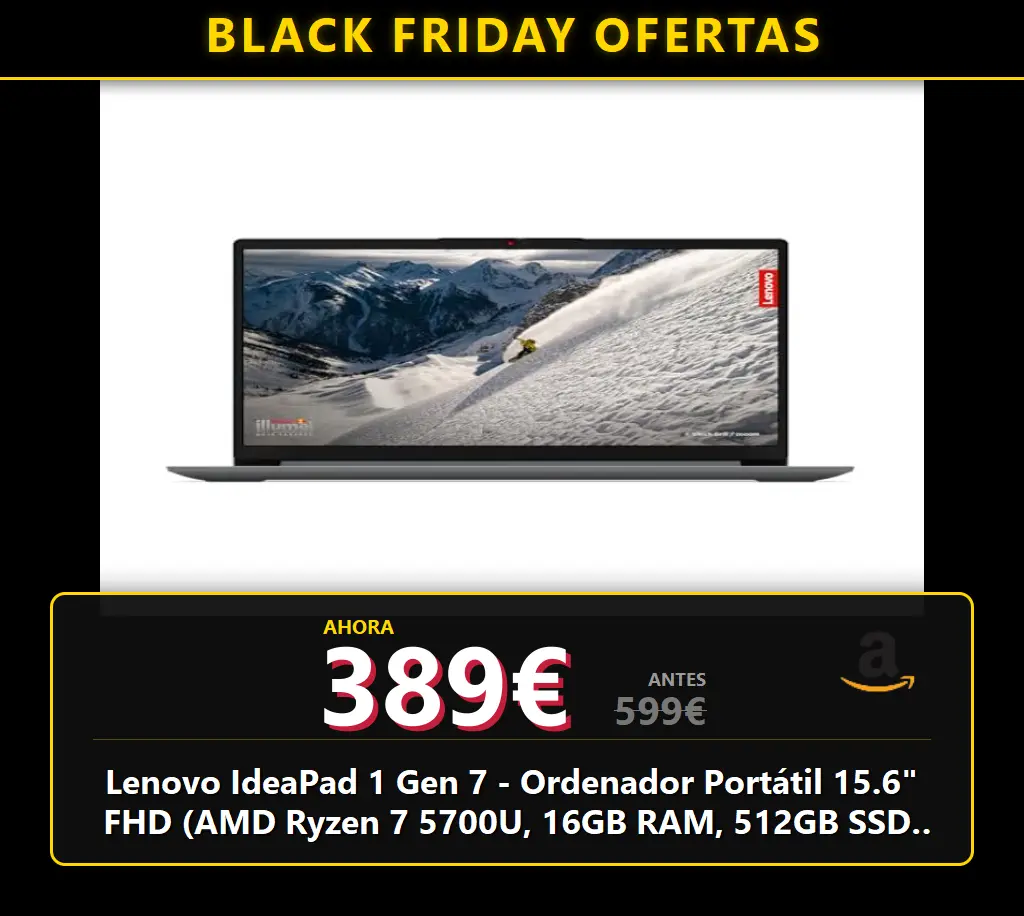 Lenovo IdeaPad 1 Gen 7 - Ordenador Portátil 15.6" FHD (AMD Ryzen 7 5700U, 16GB RAM, 512GB SSD, AMD Radeon Graphics, Wi-Fi 6, Sin Sistema Operativo), Teclado QWERTY Español, Color Gris Nube