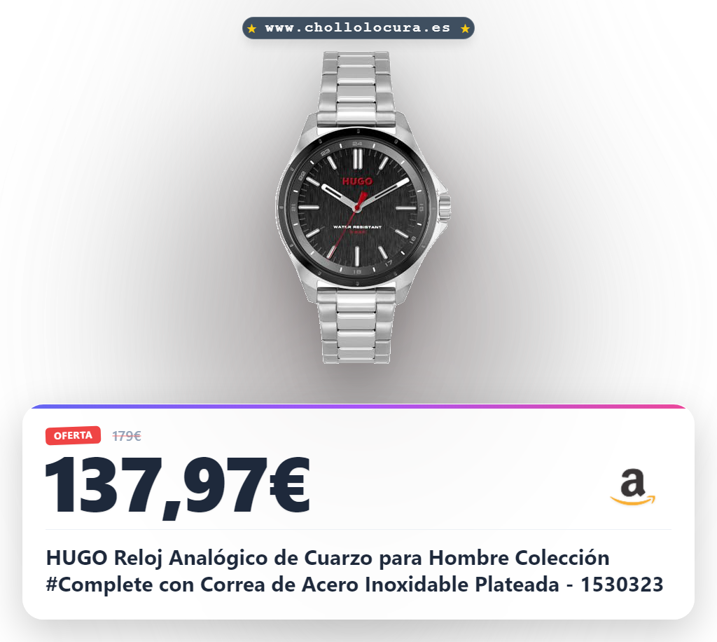 HUGO Reloj Analógico de Cuarzo para Hombre Colección #Complete con Correa de Acero Inoxidable Plateada - 1530323