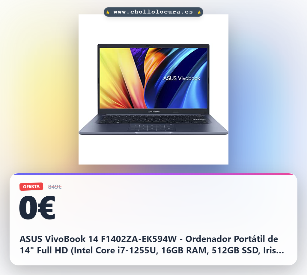 ASUS VivoBook 14 F1402ZA-EK594W - Ordenador Portátil de 14" Full HD (Intel Core i7-1255U, 16GB RAM, 512GB SSD, Iris Xe Graphics, Windows 11 Home) Color Azul - Teclado QWERTY español