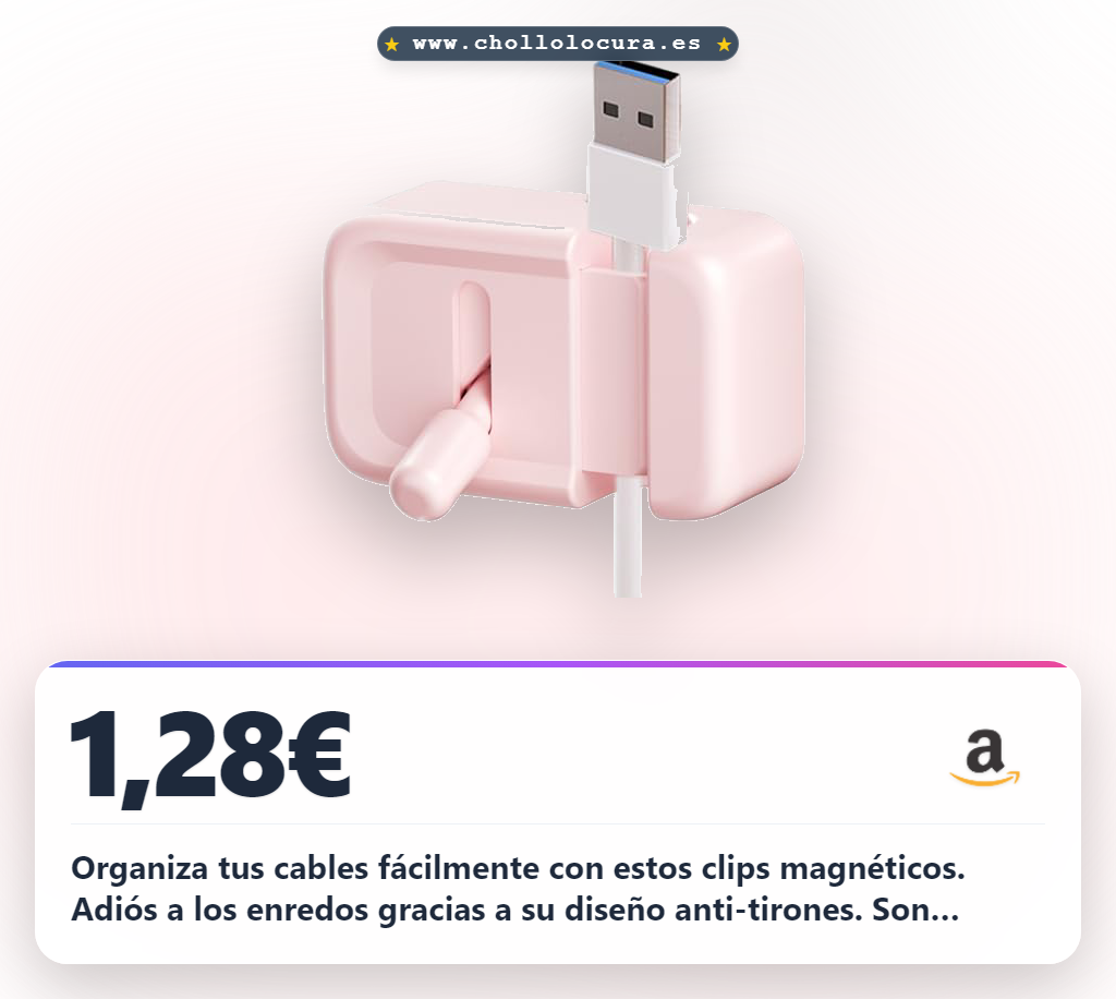 Organiza tus cables fácilmente con estos clips magnéticos. Adiós a los enredos gracias a su diseño anti-tirones. Son resistentes y se adhieren bien a cualquier superficie. Consigue un escritorio ordenado y sin esfuerzo.