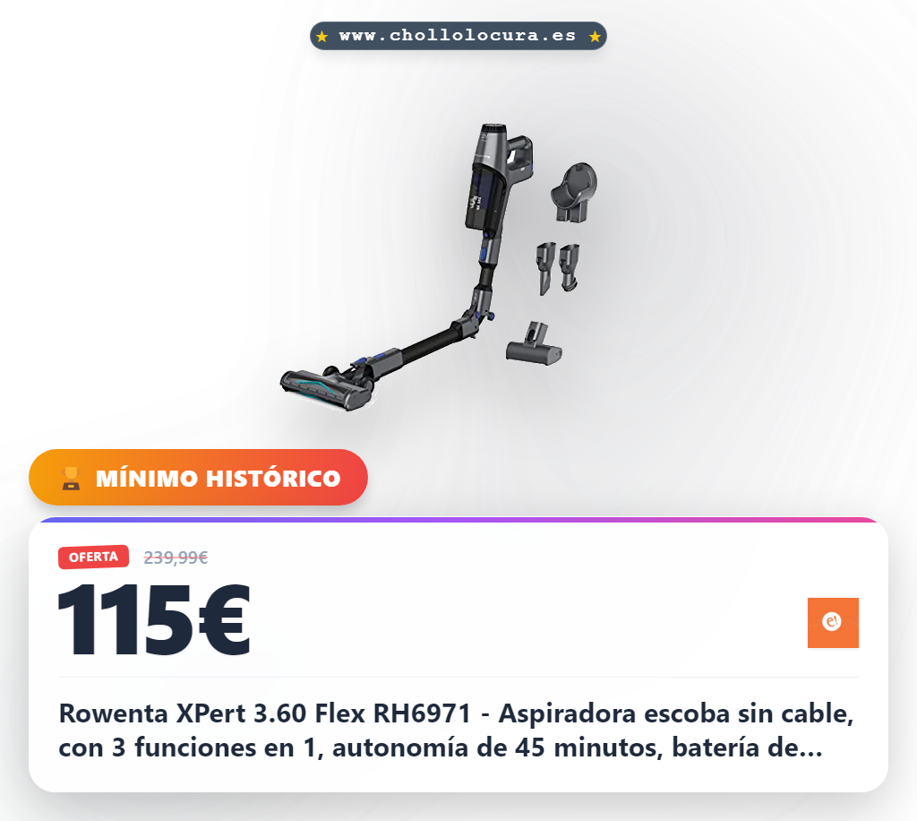 Rowenta XPert 3.60 Flex RH6971 - Aspiradora escoba sin cable, con 3 funciones en 1, autonomía de 45 minutos, batería de litio, tubo flexible, fácil acceso del suelo hasta el techo