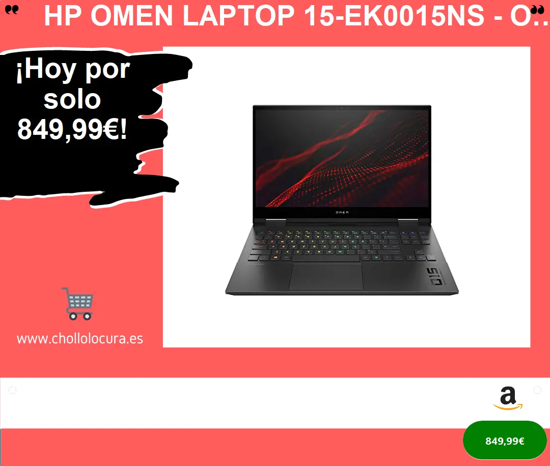 HP OMEN Laptop 15-ek0015ns - Ordenador portátil de 15.6" FullHD 144Hz (Intel Core i7-10750H, 16GB RAM, 512GB SSD, Nvidia GTX1660 Ti-4GB, sin sistema operativo) negro - Teclado QWERTY Español