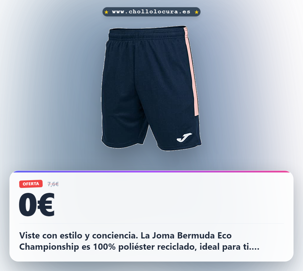 Compra la Joma Bermuda Eco Championship con poliéster reciclado y cintura elástica al mejor precio de oferta histórica en España.