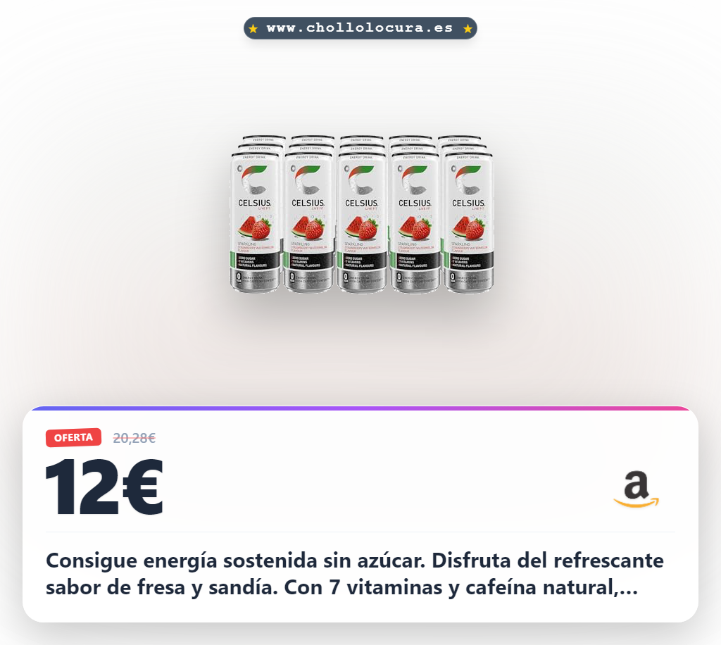 Consigue la bebida energética Celsius sin azúcar con sabor fresa sandía. Aprovecha este pack de 12 latas al mejor precio