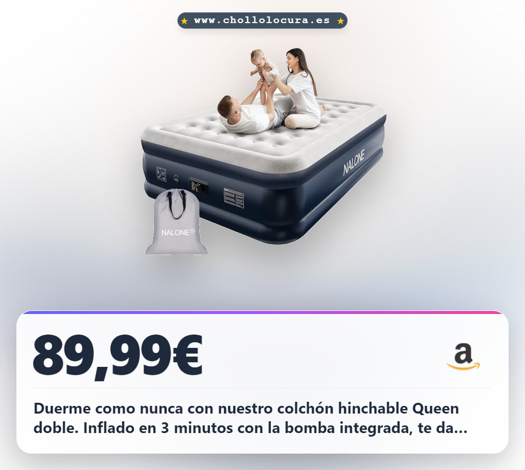 Aprovecha este colchón hinchable Queen doble NALONE inflado en 3 minutos al mejor precio