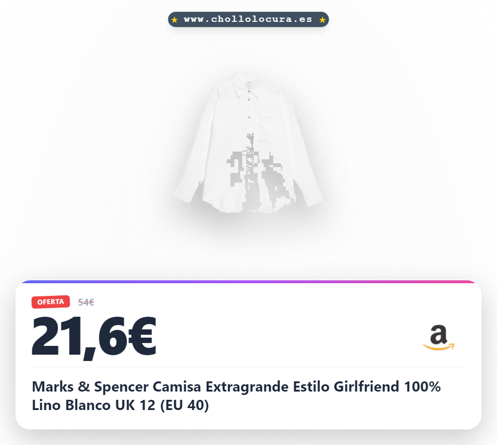 Marks & Spencer Camisa Extragrande Estilo Girlfriend 100% Lino Blanco UK 12 (EU 40)