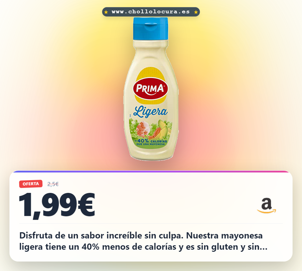Aprovecha la mayonesa ligera de huevo 100% origen España sin gluten y sin lactosa. Disfruta de un sabor original al mejor precio