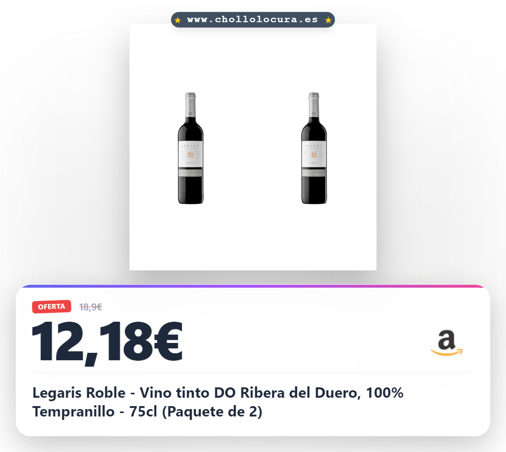 Legaris Roble - Vino tinto DO Ribera del Duero, 100% Tempranillo - 75cl (Paquete de 2)