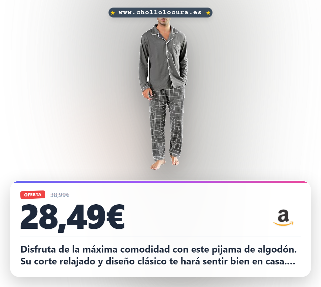 Llévate el pijama de hombre invierno en algodón con cuello de solapa al mejor precio