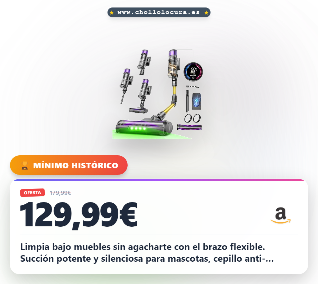 Aprovecha la aspiradora sin cable Ultenic con brazo flexible y cepillo anti-enredo en oferta histórica