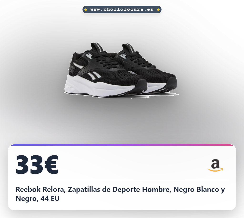 Reebok Relora, Zapatillas de Deporte Hombre, Negro Blanco y Negro, 44 EU