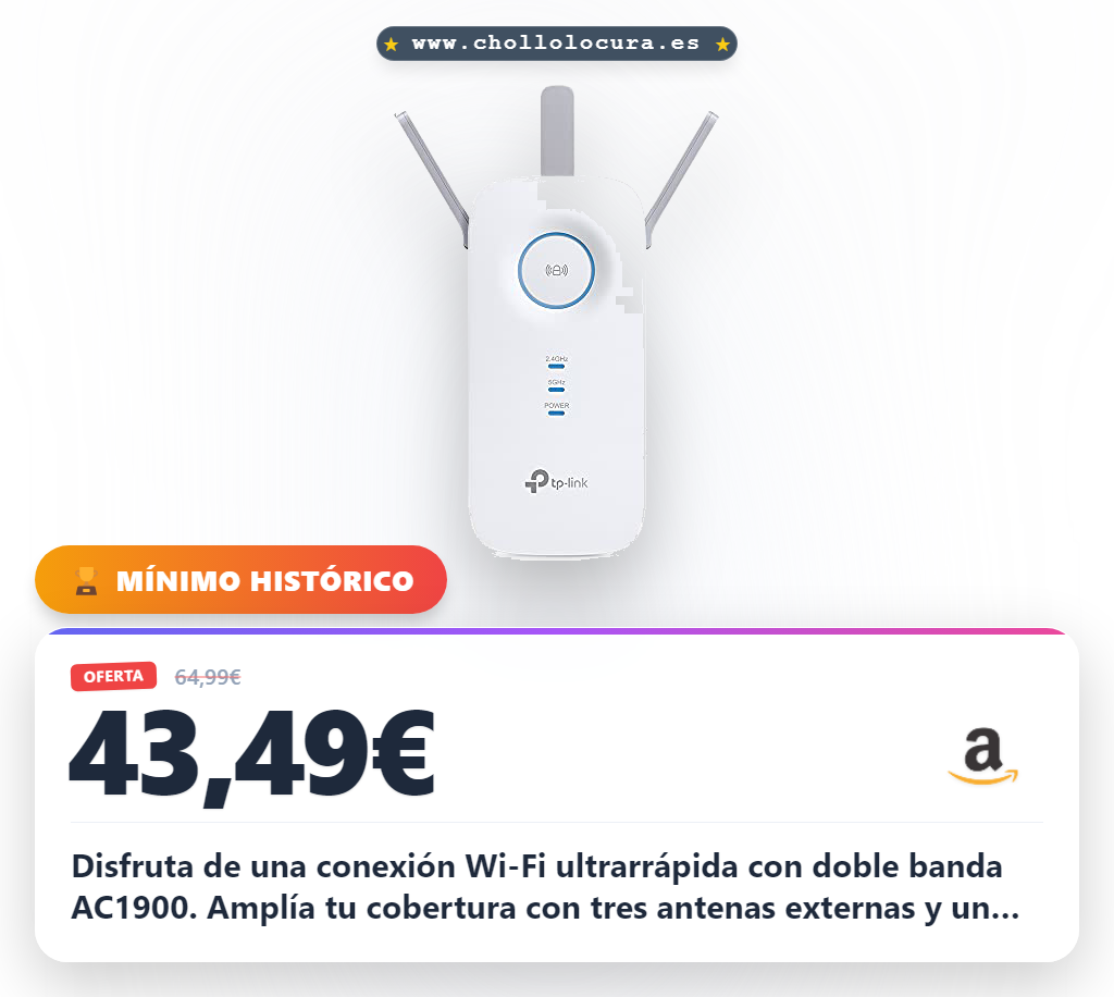 Aprovecha el repetidor Wi-Fi Mesh TP-Link RE550 AC1900 con 5GHz y puerto Gigabit en oferta histórica