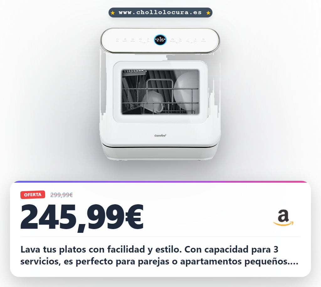 Consigue el lavavajillas COMFEE compacto con 3 cubiertos y 7 programas de lavado al mejor precio