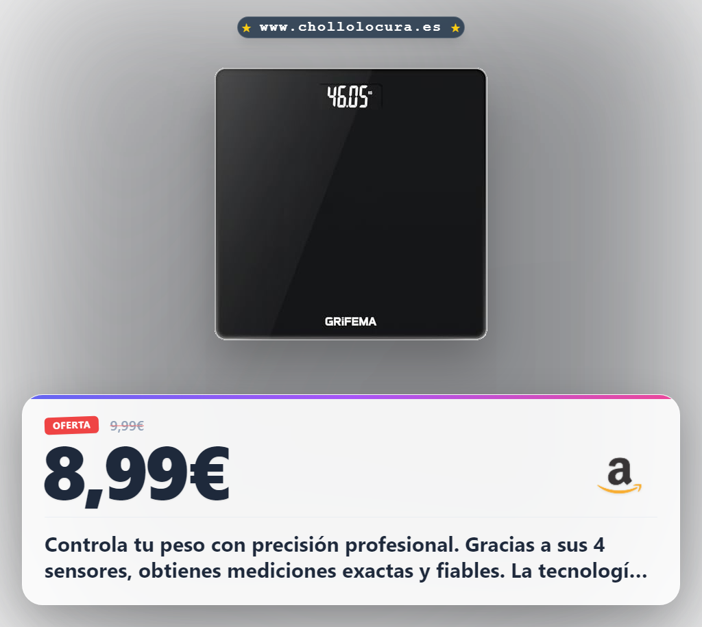 Aprovecha la báscula de baño digital 150kg GRIFEMA con sensor de precisión y tecnología step-on a precio de chollo