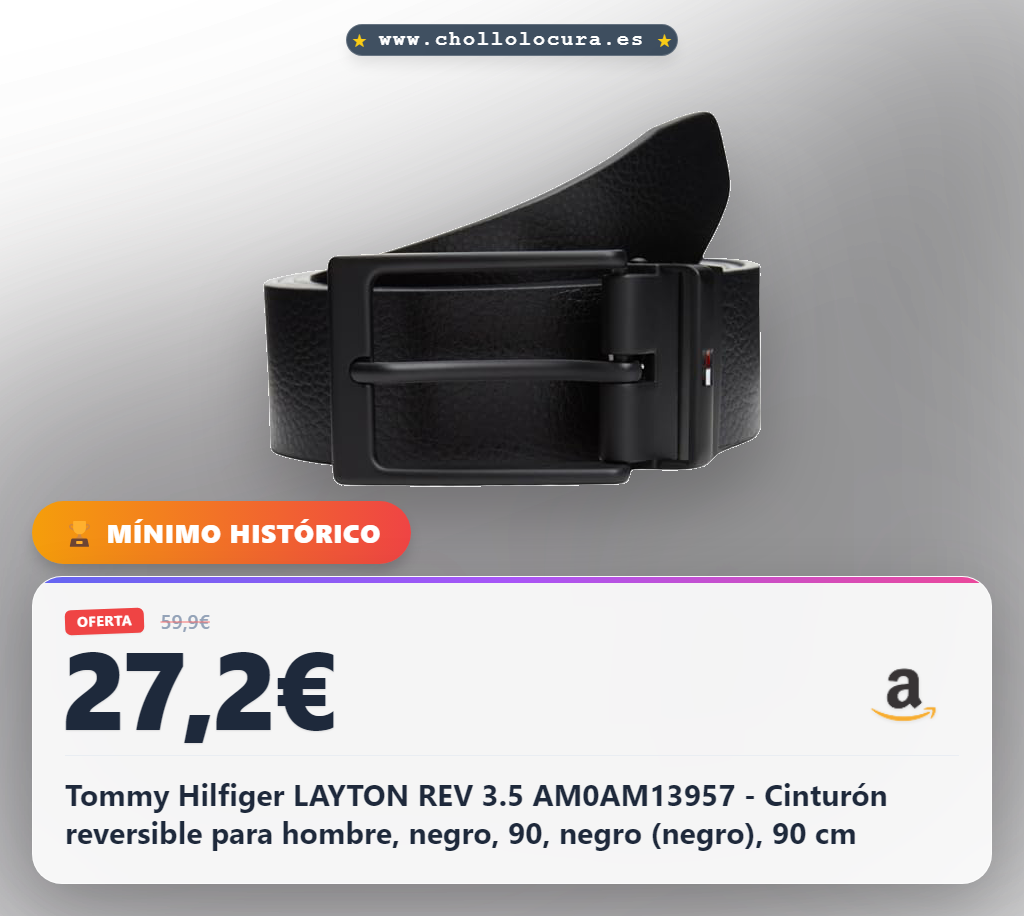 Tommy Hilfiger LAYTON REV 3.5 AM0AM13957 - Cinturón reversible para hombre, negro, 90, negro (negro), 90 cm