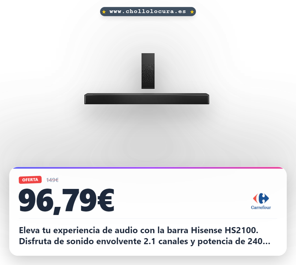 Consigue la barra de sonido Hisense HS2100 con Dolby Atmos y DTS Virtual X al mejor precio