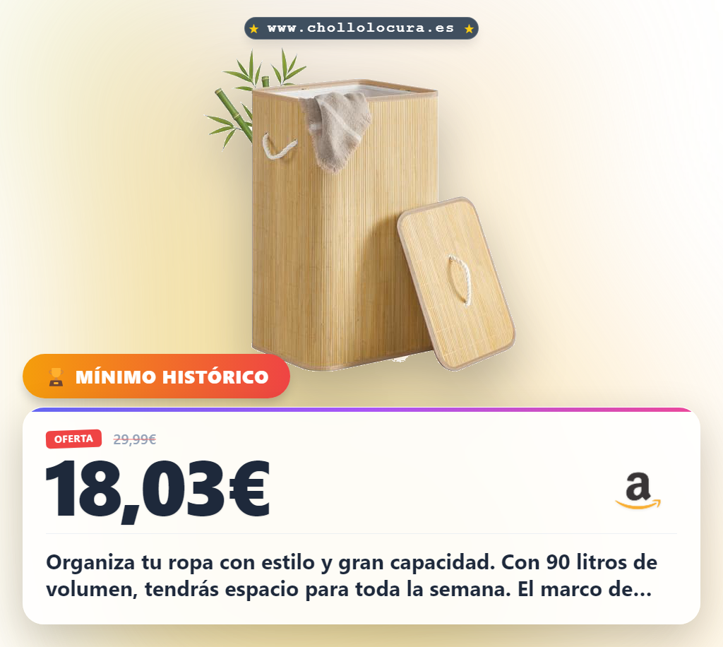 Aprovecha este cesto de ropa de bambú de 90 litros con tapa y bolsa lavable en oferta