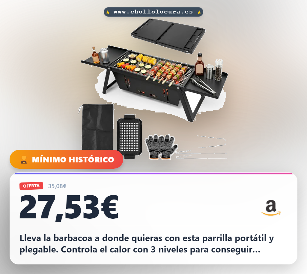 Aprovecha la barbacoa portátil de carbón para camping y jardín con control de calor de 3 niveles al mejor precio