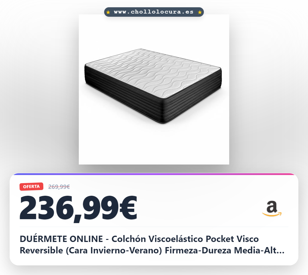 DUÉRMETE ONLINE - Colchón Viscoelástico Pocket Visco Reversible (Cara Invierno-Verano) Firmeza-Dureza Media-Alta, Grosor 30cm, Antiácaros, Antibacerias e Hipoalergénico, 160x200