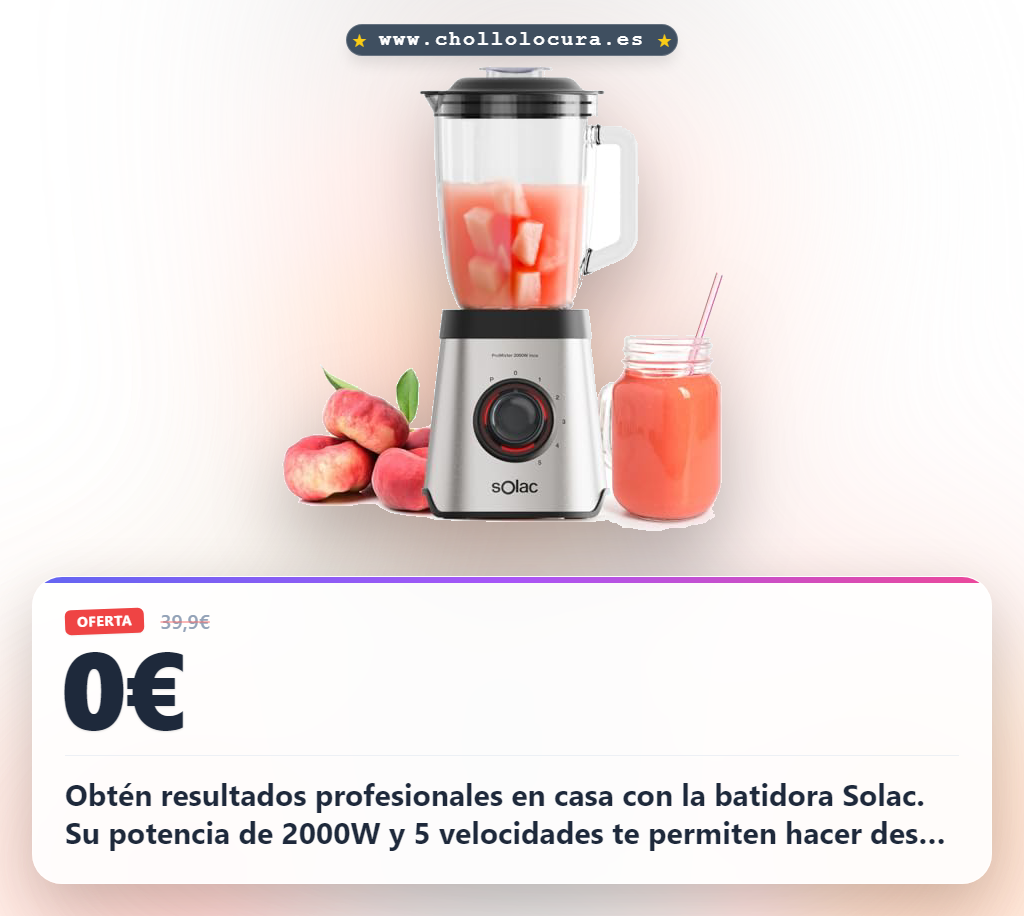 Aprovecha la batidora de vaso Solac Promixter 2000 W con 5 velocidades y rompehielos al mejor precio