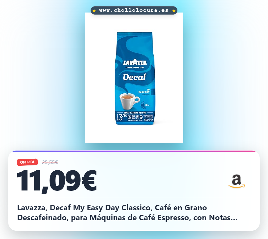 Lavazza, Decaf My Easy Day Classico, Café en Grano Descafeinado, para Máquinas de Café Espresso, con Notas Aromáticas de Almendras y Miel, 100% Arábica, Intensidad 3/10, Tueste Medio, Paquete de 500 g