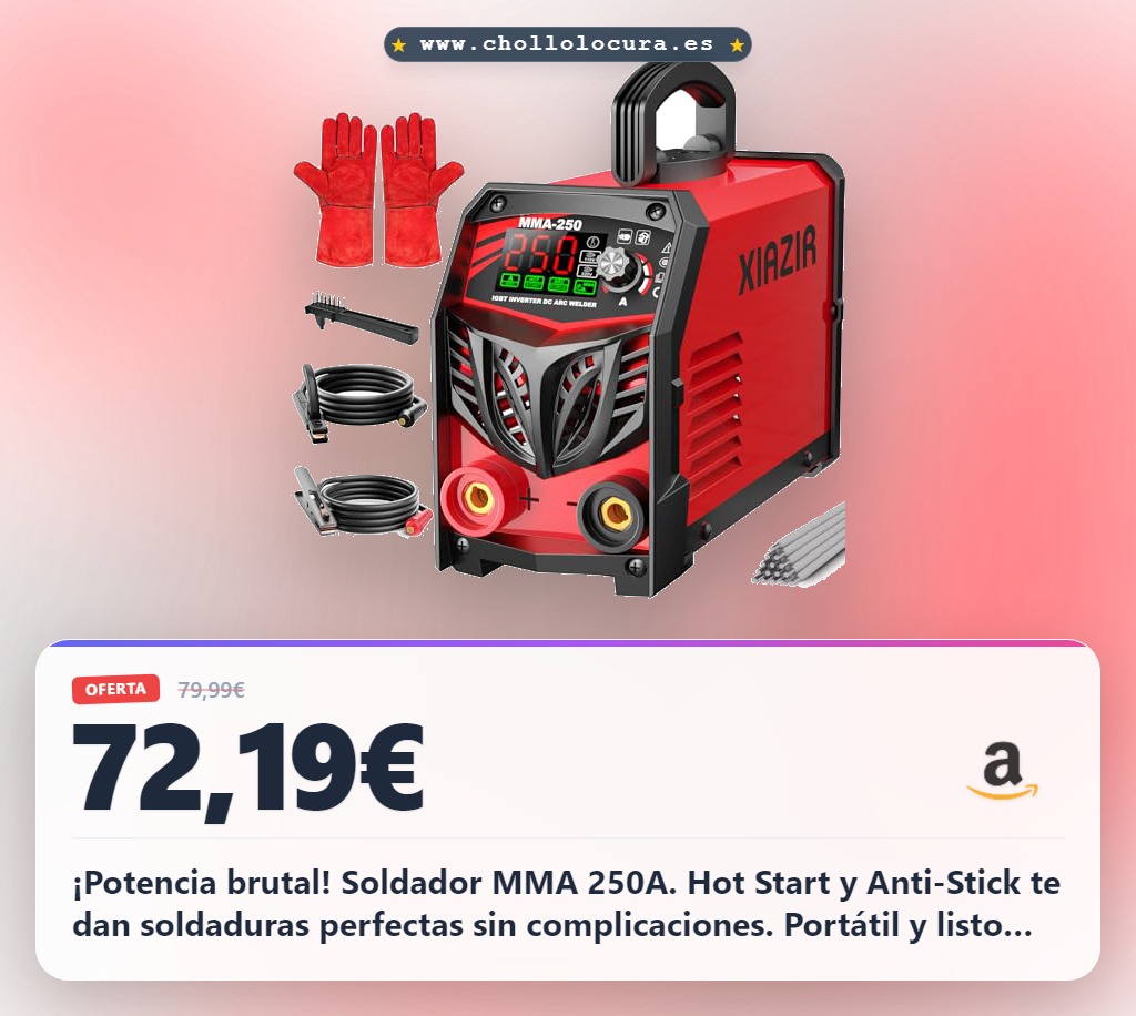Obtén Soldador MMA Inversor 250A 220V con Hot Start y Anti-Stick para taller y bricolaje al mejor precio