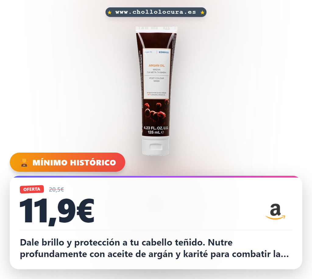 Aprovecha la mascarilla capilar KORRES con aceite de argán y karité para cabello teñido en oferta