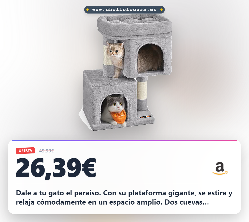 Logra la comodidad total con este árbol para gatos grandes de 65 cm, rascador y 2 cuevas en oferta.