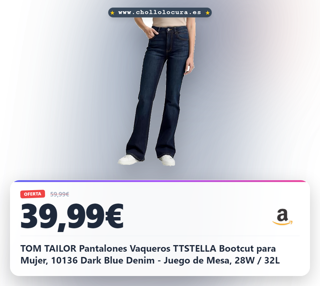TOM TAILOR Pantalones Vaqueros TTSTELLA Bootcut para Mujer, 10136 Dark Blue Denim - Juego de Mesa, 28W / 32L