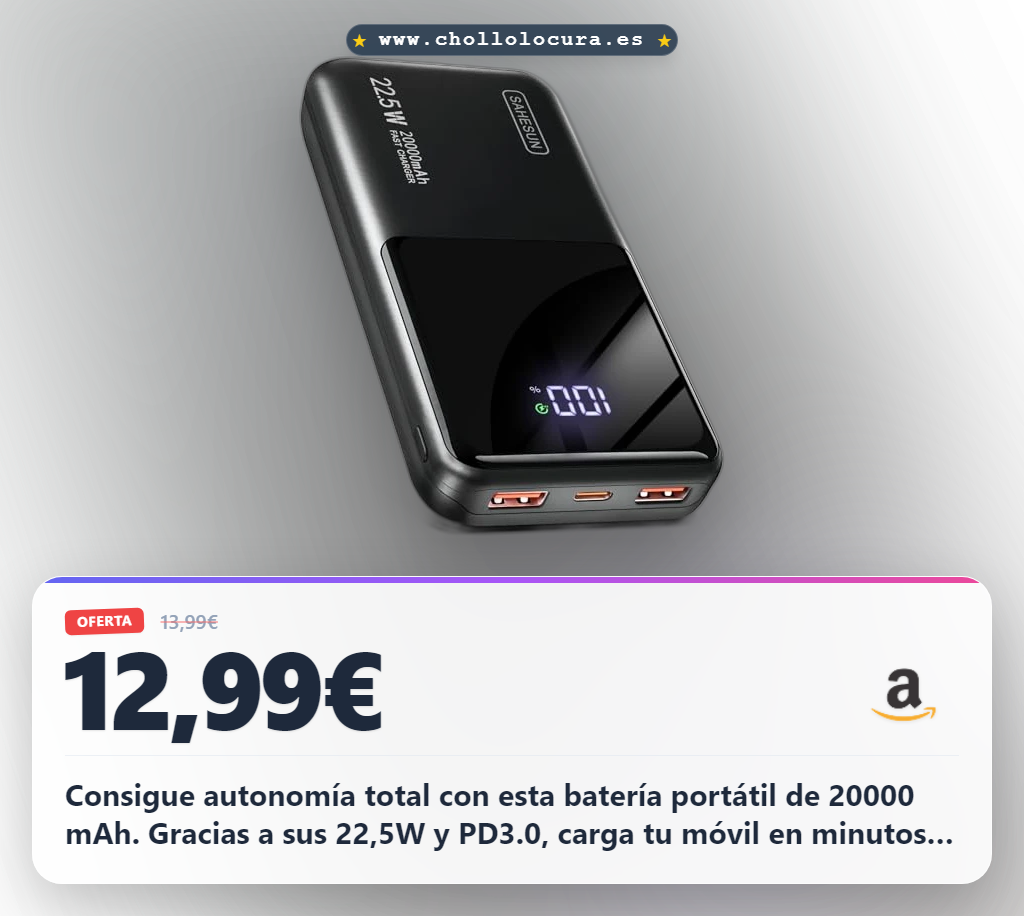Obtén esta batería externa de 20000 mAh con carga ultra rápida y pantalla LCD al mejor precio