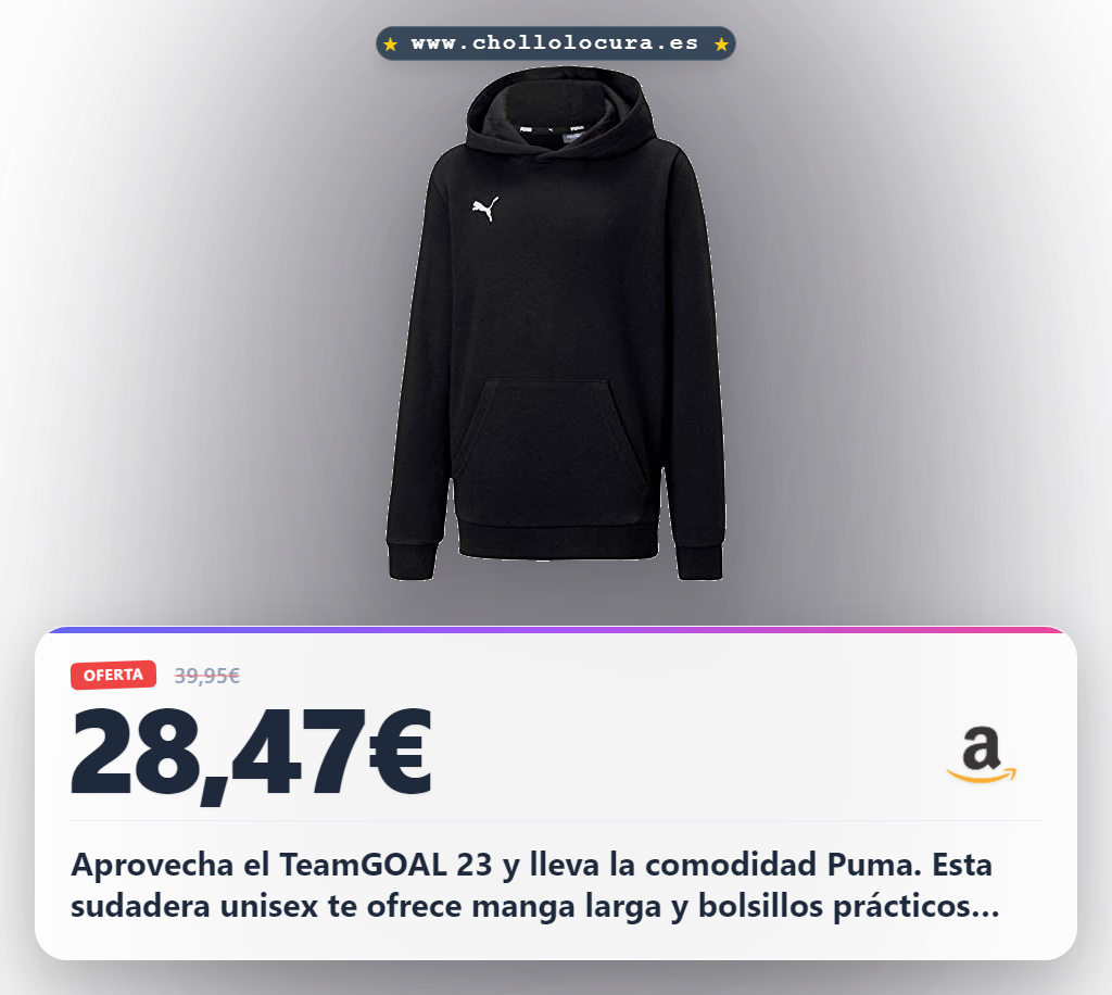 Consigue la sudadera Puma con capucha unisex para adultos TeamGOAL 23 manga larga al mejor precio
