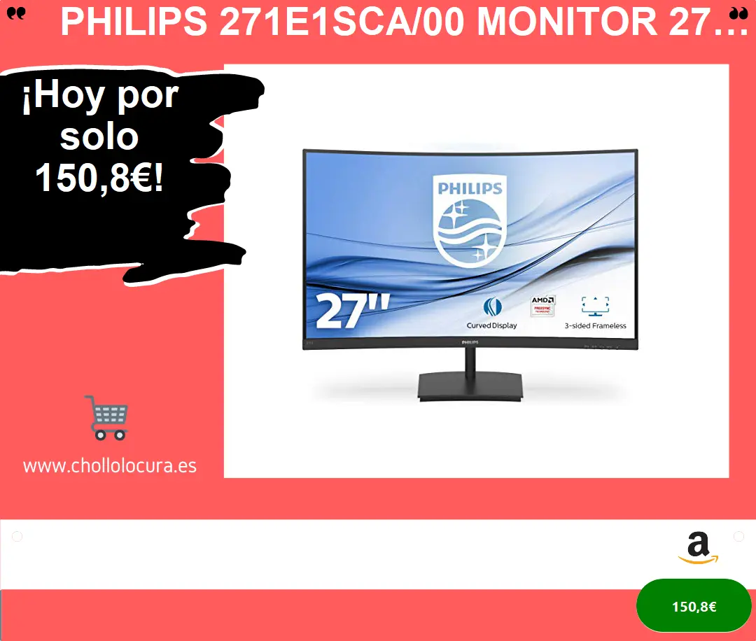 Monitor Curvo Philips 27 Full HD 4 ms: ¡Disfruta de una experiencia envolvente con FreeSync y FlickerFree!