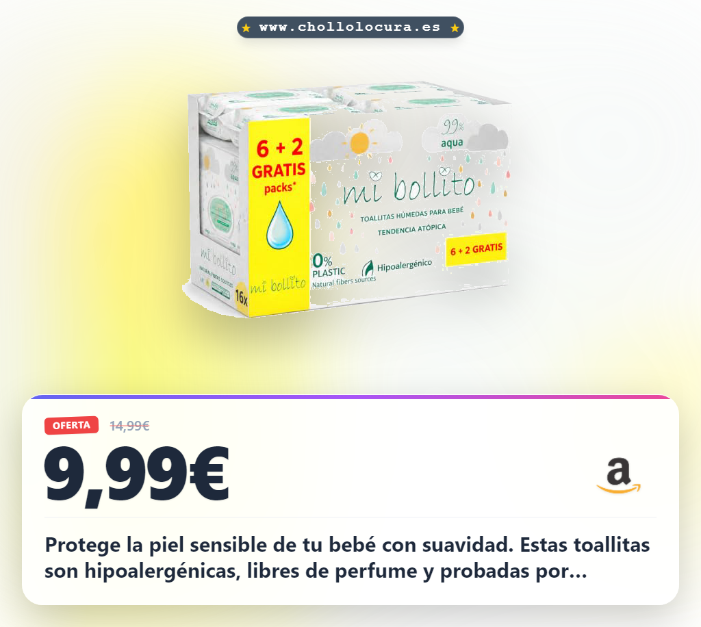 Aprovecha las toallitas Mi Bollito hipoalergénicas para piel sensible y recién nacidos con fibras vegetales en oferta histórica