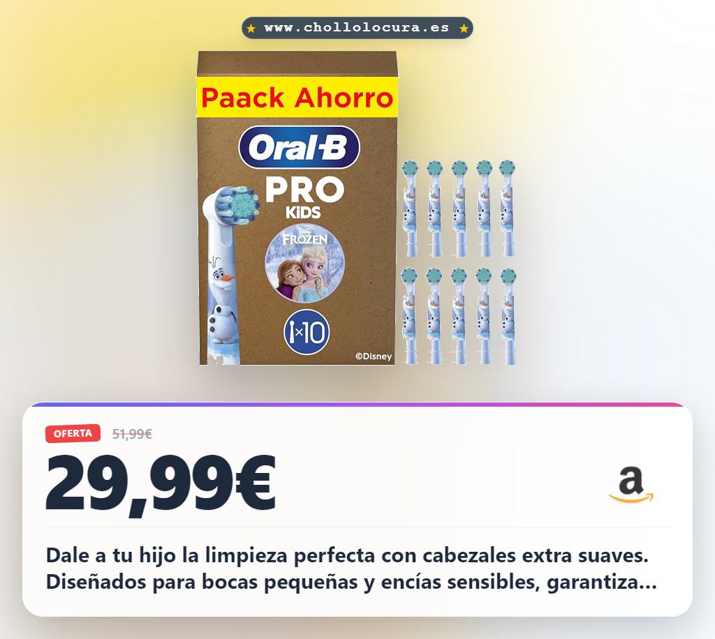 Consigue el pack de 10 cabezales originales Oral-B para niños +3 años con cerdas extra suaves al mejor precio