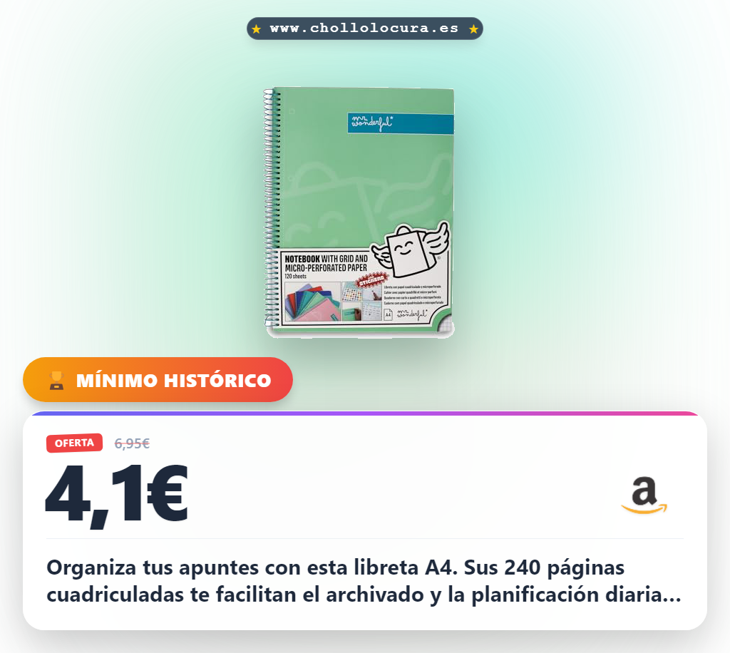 Aprovecha la libreta A4 cuadriculada con microperforaciones y encuadernación en espiral para el curso escolar al mejor precio
