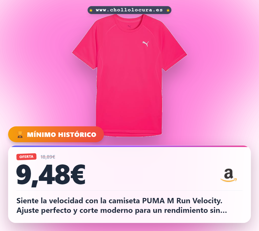 Aprovecha la camiseta PUMA M Run Velocity en oferta con ajuste regular y cuello redondo