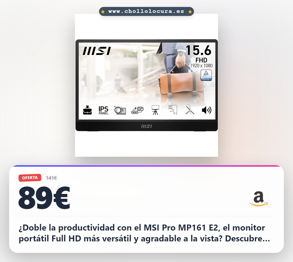 ¿Doble la productividad con el MSI Pro MP161 E2, el monitor portátil Full HD más versátil y agradable a la vista? ¡Descubre cómo!