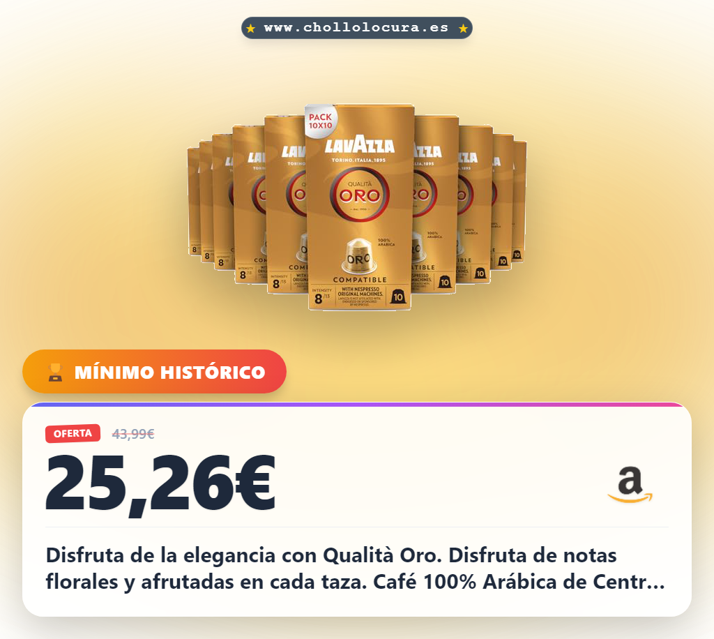 Aprovecha las cápsulas Lavazza Qualità Oro 100% Arábica para Nespresso con notas florales y afrutadas