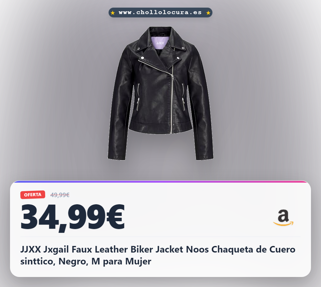 JJXX Jxgail Faux Leather Biker Jacket Noos Chaqueta de Cuero sinttico, Negro, M para Mujer