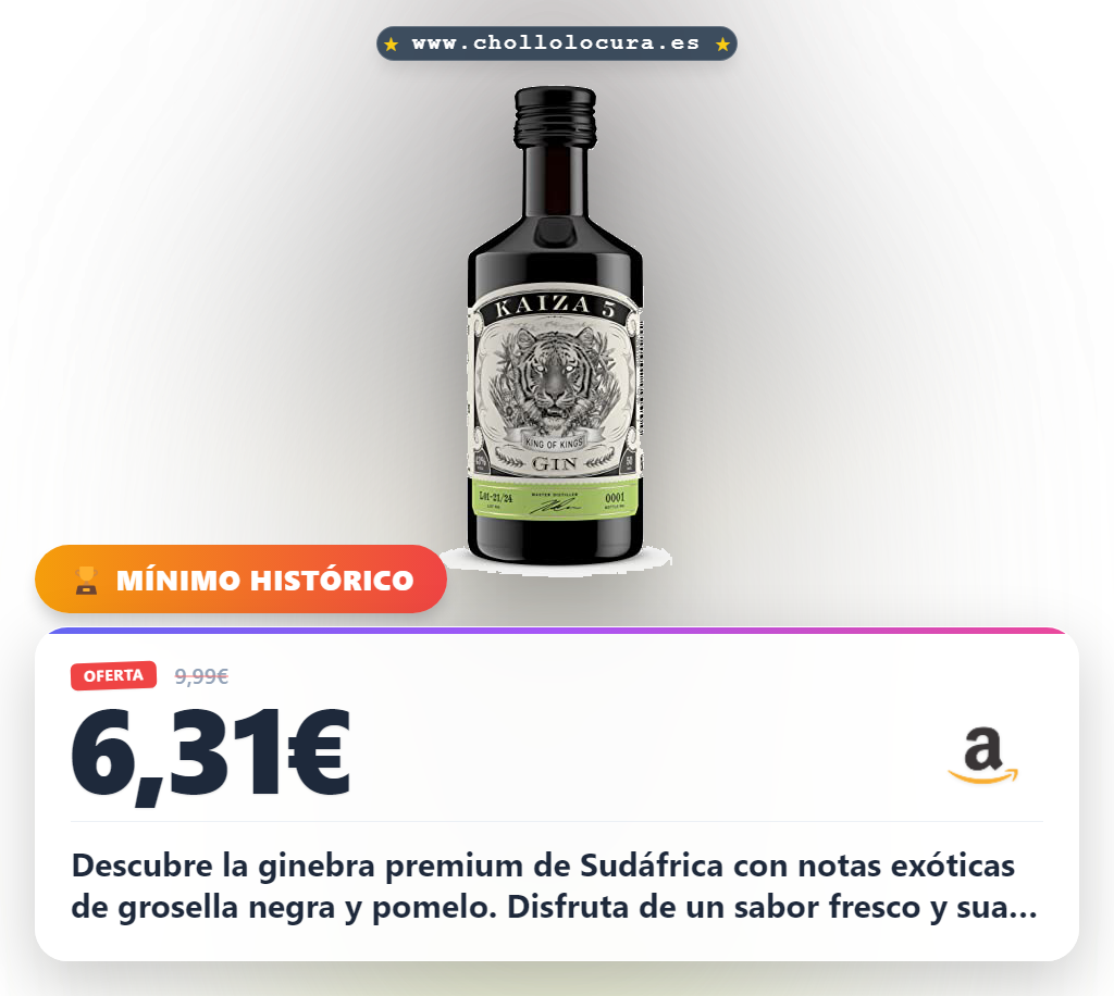 Aprovecha el Gin KAIZA 5 Sudafricano premiado con grosella negra y pomelo al mejor precio de oferta